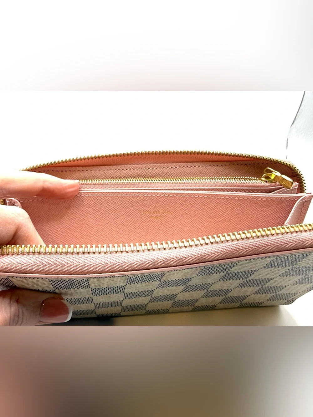 Authentic Louis Vuitton Damier Azur Zip-Around Wallet - Rose Ballerine Pink